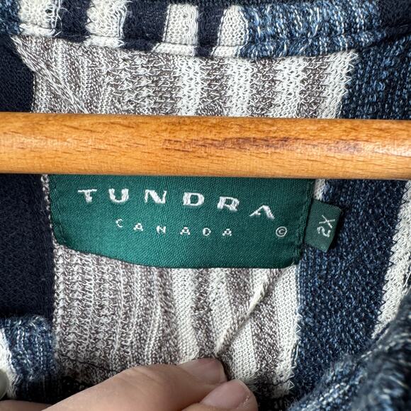 Vintage Tundra Shirt Size 2X Blue Tan 3D Knit Cotton Short Sleeve Polo Canada - Picture 3 of 7